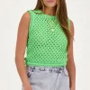 Pull Sans Manche Vert à Mailles Ouvertes