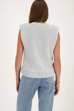 Pull Sans Manches En Lurex Argenté Avec épaulettes
