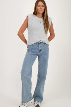Pull Sans Manches En Lurex Argenté Avec épaulettes