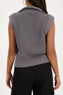 Pull Sans Manches Gris Avec Fermeture éclair