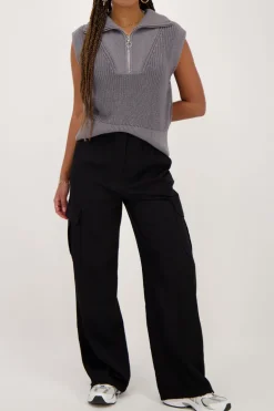 Pull Sans Manches Gris Avec Fermeture éclair