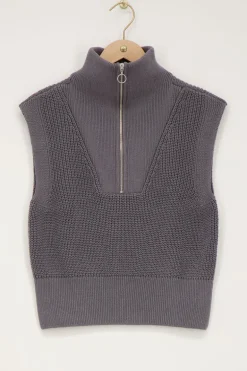 Pull Sans Manches Gris Avec Fermeture éclair