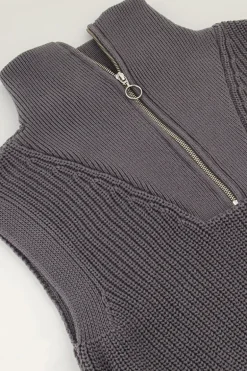 Pull Sans Manches Gris Avec Fermeture éclair