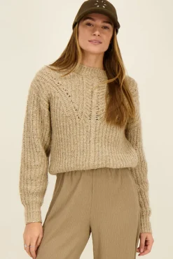 Pull Taupe En Maille Ajourée