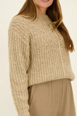 Pull Taupe En Maille Ajourée