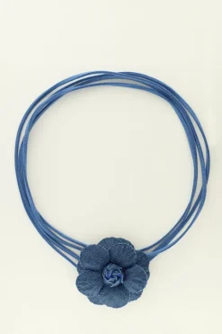 Ras De Cou Cordon Bleur Et Fleur En Denim