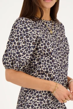 Robe à Imprimé Léopard Avec Nœuds Et Manches Bouffantes