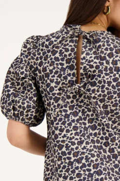 Robe à Imprimé Léopard Avec Nœuds Et Manches Bouffantes