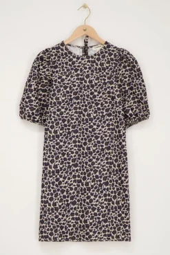 Robe à Imprimé Léopard Avec Nœuds Et Manches Bouffantes