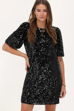 Robe à Paillettes Noires Avec Nœud Dans Le Dos