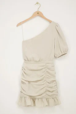 Robe à Une épaule En Lin Beige