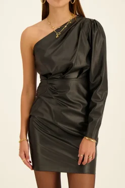 Robe Asymétrique En Similicuir Noir