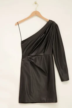 Robe Asymétrique En Similicuir Noir
