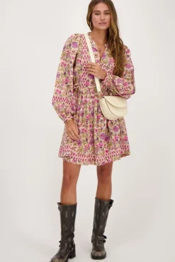Robe Beige à Imprimé Fleuri Rose Et Vert