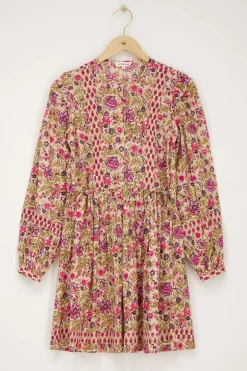 Robe Beige à Imprimé Fleuri Rose Et Vert