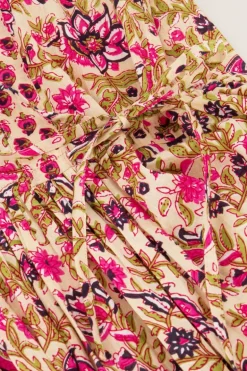 Robe Beige à Imprimé Fleuri Rose Et Vert