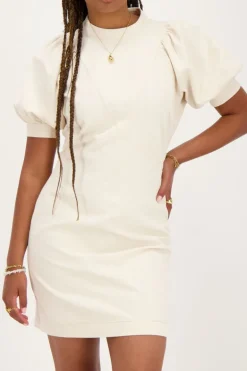 Robe Beige à Manches Bouffantes Et Aspect Lin