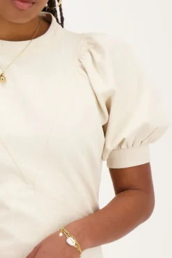Robe Beige à Manches Bouffantes Et Aspect Lin