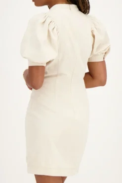 Robe Beige à Manches Bouffantes Et Aspect Lin