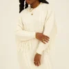 Robe Beige En Maille à Franges