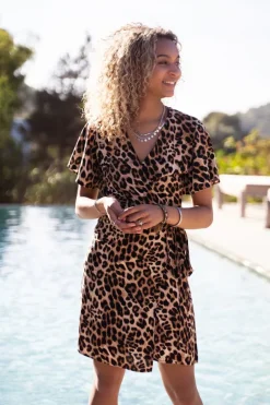 Robe Beige Portefeuille à Imprimé Bikini