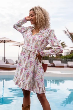Robe Blanche à Imprimé Bohème Et à Volants De Couleur