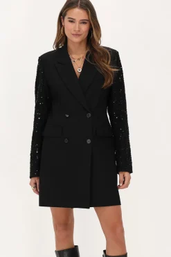 Robe Blazer Noire à Manches Pailletées