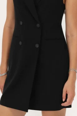 Robe Blazer Noire Sans Manches Avec Col à Revers