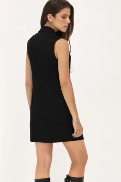 Robe Blazer Noire Sans Manches Avec Col à Revers