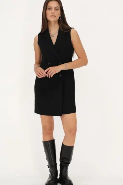 Robe Blazer Noire Sans Manches Avec Col à Revers