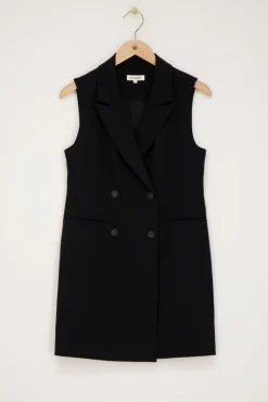 Robe Blazer Noire Sans Manches Avec Col à Revers