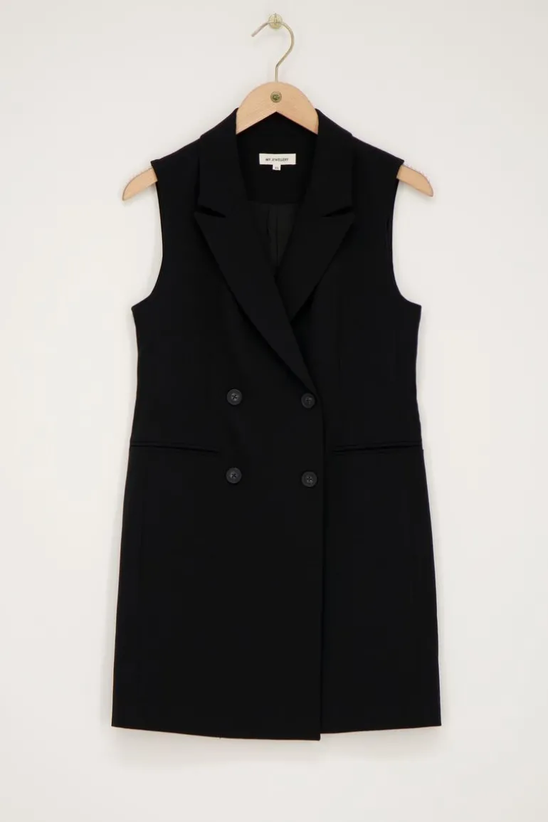 Robe Blazer Noire Sans Manches Avec Col à Revers