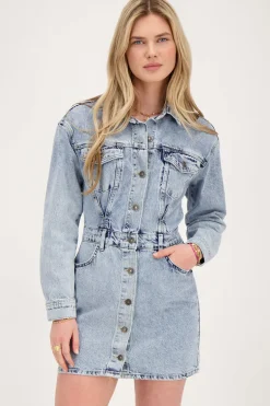 Robe Boutonnée En Denim Bleu