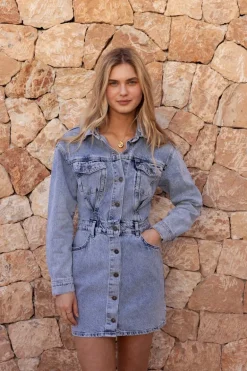 Robe Boutonnée En Denim Bleu