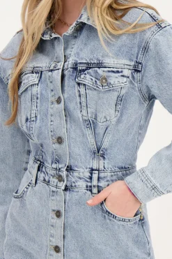 Robe Boutonnée En Denim Bleu