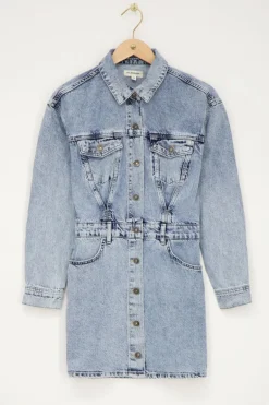 Robe Boutonnée En Denim Bleu