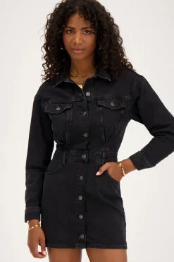 Robe Boutonnée En Denim Noir