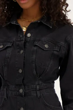 Robe Boutonnée En Denim Noir