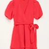 Robe Corail Avec Volants Et Manches Bouffantes
