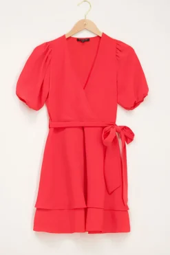 Robe Corail Avec Volants Et Manches Bouffantes