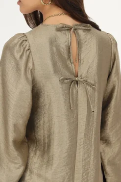 Robe En Bronze Avec Manches Bouffantes Et Nœuds