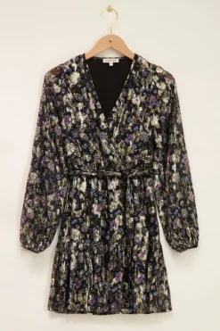 Robe En Jacquard Noir Avec Imprimé Doré
