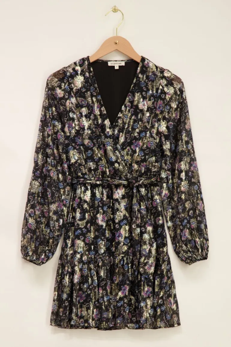 Robe En Jacquard Noir Avec Imprimé Doré