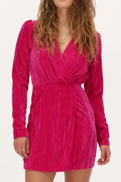 Robe En Velours Rose Col V