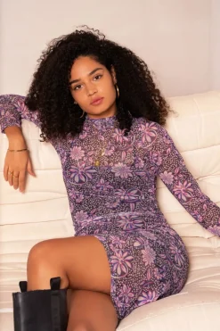 Robe Grise En Tulle Imprimé à Fleurs