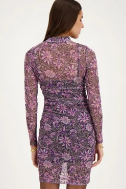 Robe Grise En Tulle Imprimé à Fleurs
