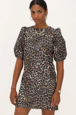 Robe Imprimée Léopard Avec Nœuds Et Manches Bouffantes