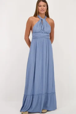 Robe Longue Bleue En Lurex