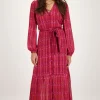Robe Longue Rouge à Imprimé Aztèque