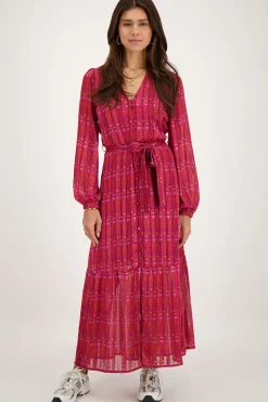 Robe Longue Rouge à Imprimé Aztèque